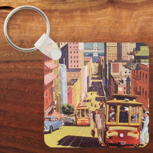 ヴィンテージ旅行ポスターサンフランシスコのケーブルカー キーホルダー (正面)