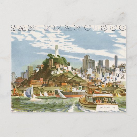 ヴィンテージ旅行ポスターサンフランシスコ湾フェリーボート ポストカード (正面)