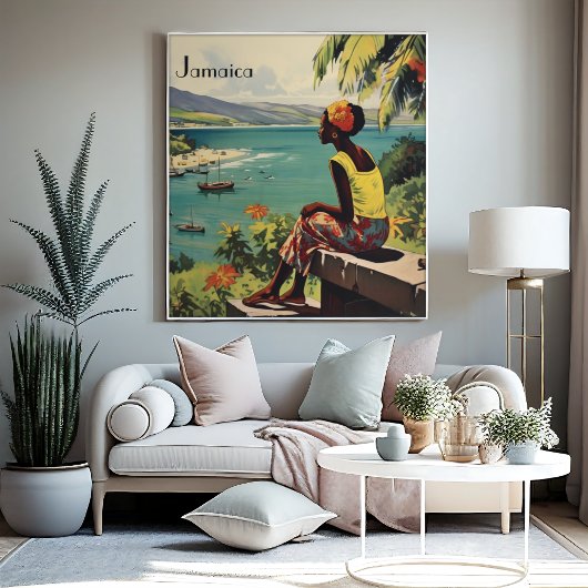 ヴィンテージ旅行ポスタージャマイカ人女性 キャンバスプリント