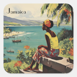 ヴィンテージ旅行ポスタージャマイカ人女性 スクエアシール