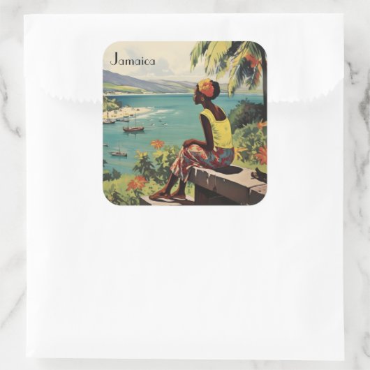 ヴィンテージ旅行ポスタージャマイカ人女性 スクエアシール (バッグ)