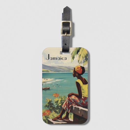 ヴィンテージ旅行ポスタージャマイカ人女性 ラゲッジタグ (正面縦)