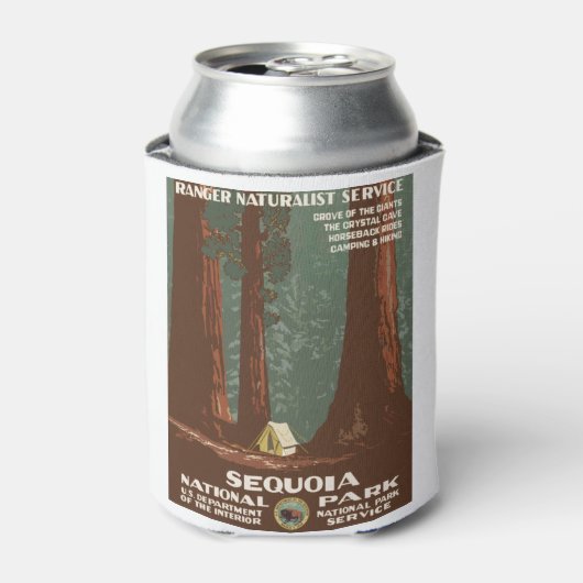 ヴィンテージ旅行ポスターセコイア国立公園キャンプ 缶クーラー (缶正面)