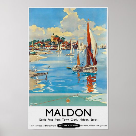 ヴィンテージ旅行ポスタータウン事務員，マルドン，エセックス ポスター (正面)
