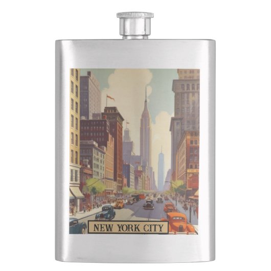 ヴィンテージ旅行ポスターニューヨーク フラスク (正面)