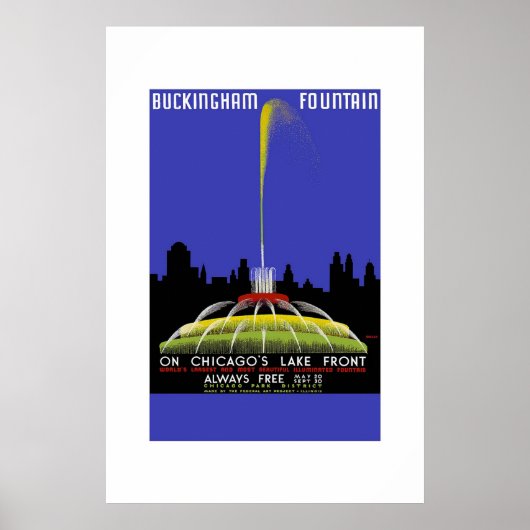 ヴィンテージ旅行ポスターバッキンガム噴水シカゴ ポスター (正面)