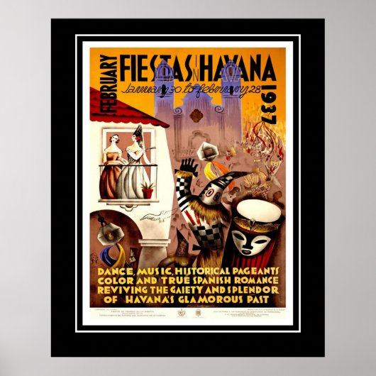 ヴィンテージ旅行ポスターフィエスタスハバナキューバ大 ポスター (正面)