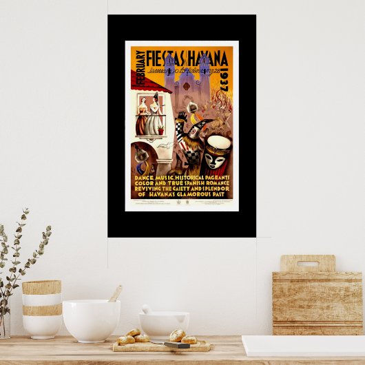 ヴィンテージ旅行ポスターフィエスタスハバナ・キューバ ポスター (キッチン)