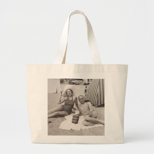 ヴィンテージ旅行ポスター付きビーチトート ラージトートバッグ (正面)