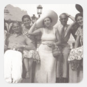 ヴィンテージ旅行ポスター白黒の写真 スクエアシール (正面)