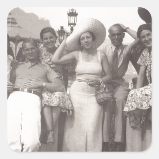 ヴィンテージ旅行ポスター白黒の写真 スクエアシール (正面)