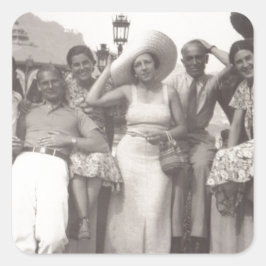 ヴィンテージ旅行ポスター白黒の写真 スクエアシール