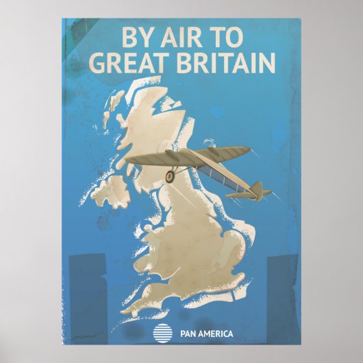 ヴィンテージ旅行ポスター イギリスへ飛行機で ポスター (正面)