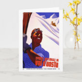 ヴィンテージ旅行ポスター-イタリアンなアルプスのスキー カード (黄色い花)