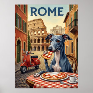 ヴィンテージ旅行ポスター イタリア ローマ 犬 ピザ ポスター