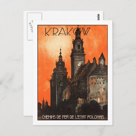 ヴィンテージ旅行ポスター、クラクフ ポストカード (正面/裏面)