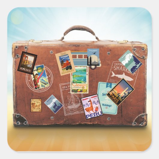 ヴィンテージ旅行ポスター スクエアシール (正面)