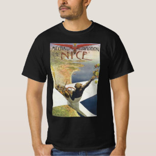 ヴィンテージ旅行ポスター、フランス・ニース上空の飛行機 Tシャツ