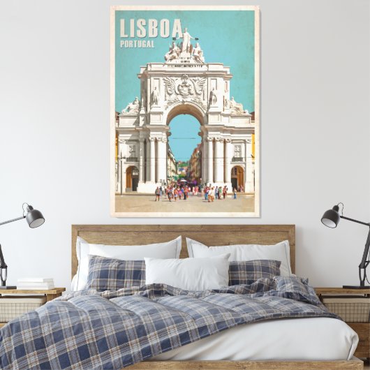 ヴィンテージ旅行ポスター。リスボンオーガスタ通りアーチ キャンバスプリント (インサイチュ (寝室))