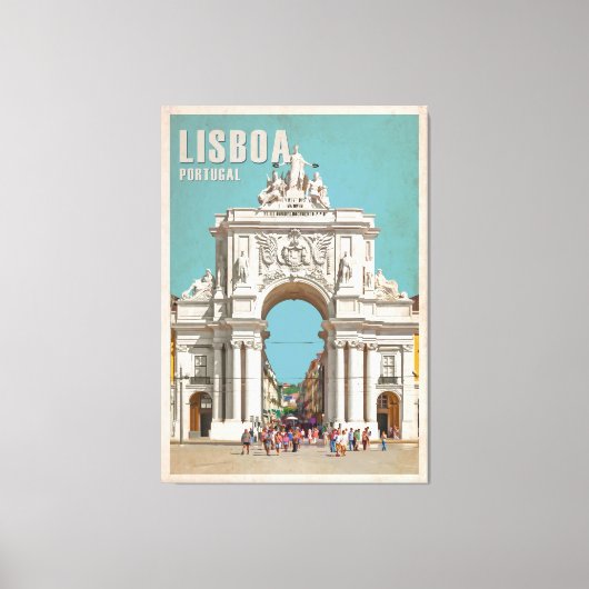 ヴィンテージ旅行ポスター。リスボンオーガスタ通りアーチ キャンバスプリント (正面)