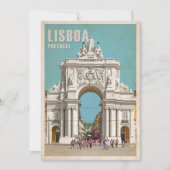 ヴィンテージ旅行ポスター。リスボンオーガスタ通りアーチ サンキューカード (正面)