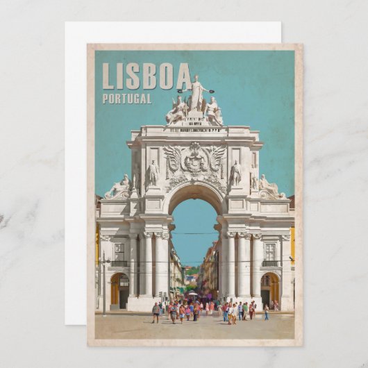 ヴィンテージ旅行ポスター。リスボンオーガスタ通りアーチ サンキューカード (正面/裏面)