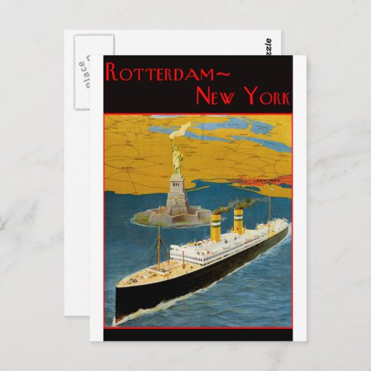 ヴィンテージ旅行ポスター:ロッテルダム – ニューヨーク ポストカード (正面/裏面)