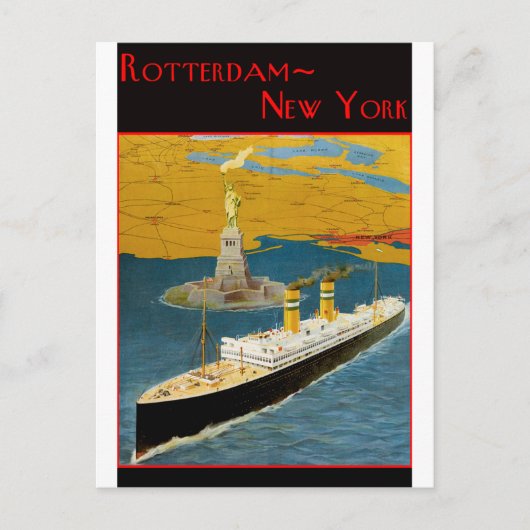 ヴィンテージ旅行ポスター：ロッテルダム – ニューヨーク ポストカード (正面)