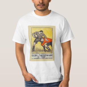 ヴィンテージ旅行ポスター、市街電車でのTwickenhamのラグビー Tシャツ