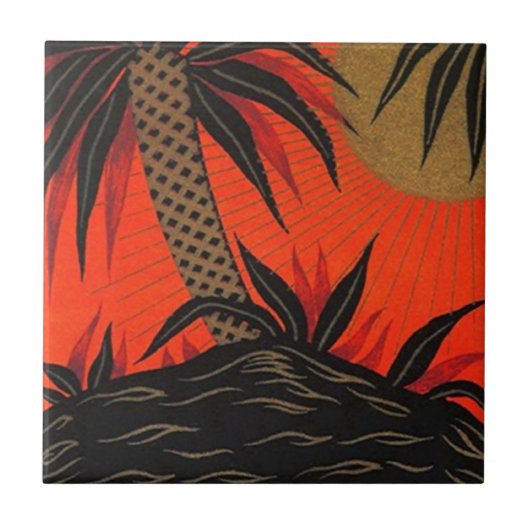 ヴィンテージ旅行ヤシの木の南太平洋の熱帯タイル タイル (正面)