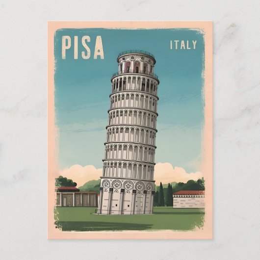 ヴィンテージ旅行傾いた塔のピサレトログラフィック ポストカード (正面)