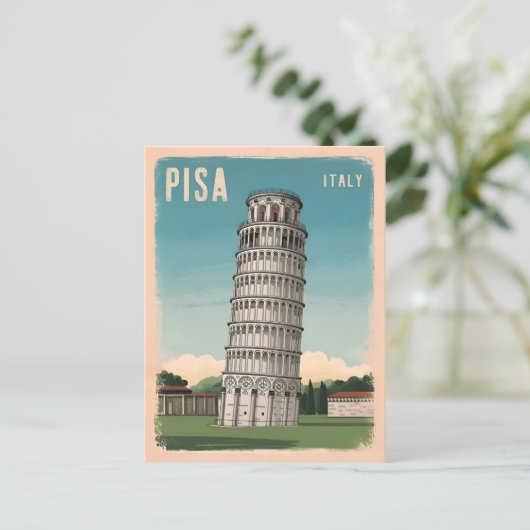 ヴィンテージ旅行傾いた塔のピサレトログラフィック ポストカード (スタンド正面)