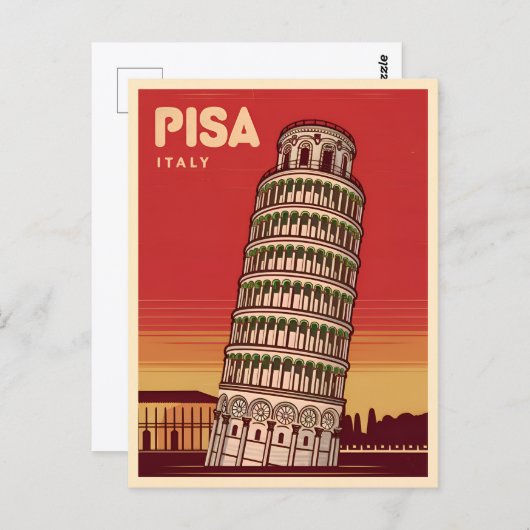 ヴィンテージ旅行傾いた塔のピサレトロ名勝 ポストカード (正面/裏面)