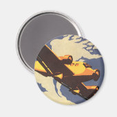 ヴィンテージ旅行及び輸送機飛んでいる械 マグネット (正面/裏面)