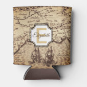 ヴィンテージ旅行地図モノグラムと名前カスタム 缶クーラー (正面)