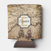 ヴィンテージ旅行地図モノグラムと名前カスタム 缶クーラー (裏面)