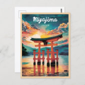 ヴィンテージ旅行宮島日本レトロ夕日 ポストカード (正面/裏面)