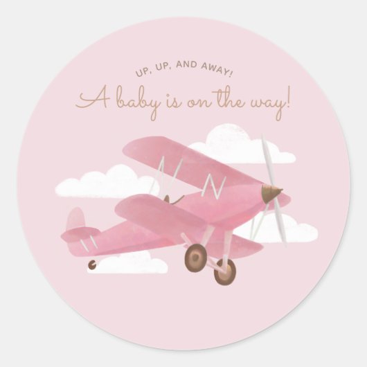 ヴィンテージ旅行機女の子ベビーシャワー ラウンドシール (正面)