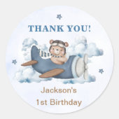 ヴィンテージ旅行機誕生日パーティー ラウンドシール (正面)