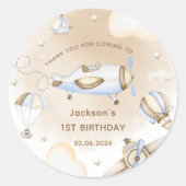 ヴィンテージ旅行機誕生日パーティー ラウンドシール (正面)