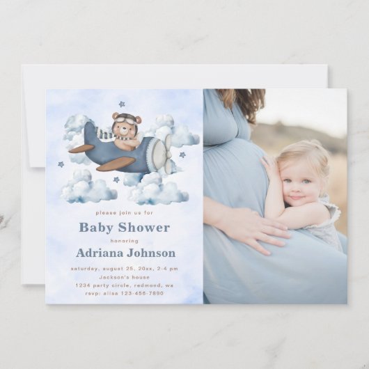 ヴィンテージ旅行機赤ちゃんシャワーパーティー写真 招待状 (正面)