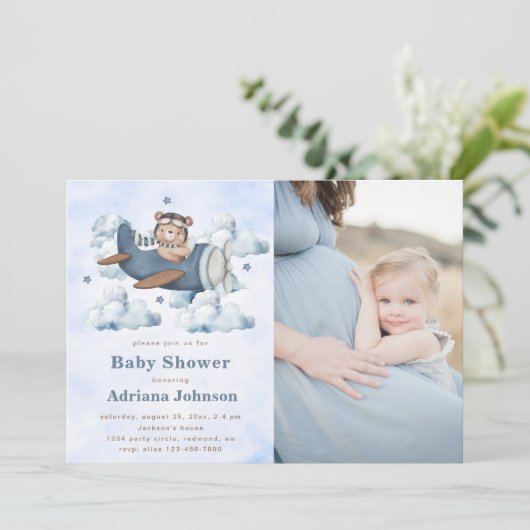 ヴィンテージ旅行機赤ちゃんシャワーパーティー写真 招待状 (スタンド正面)