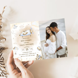 ヴィンテージ旅行機赤ちゃんシャワーパーティー写真 招待状