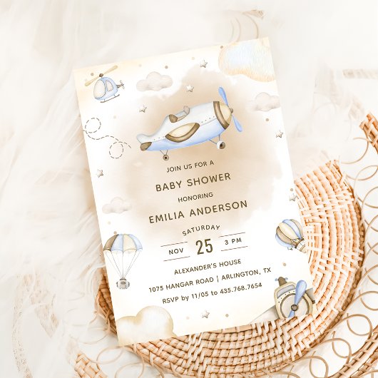 ヴィンテージ旅行機赤ちゃんシャワーパーティー 招待状