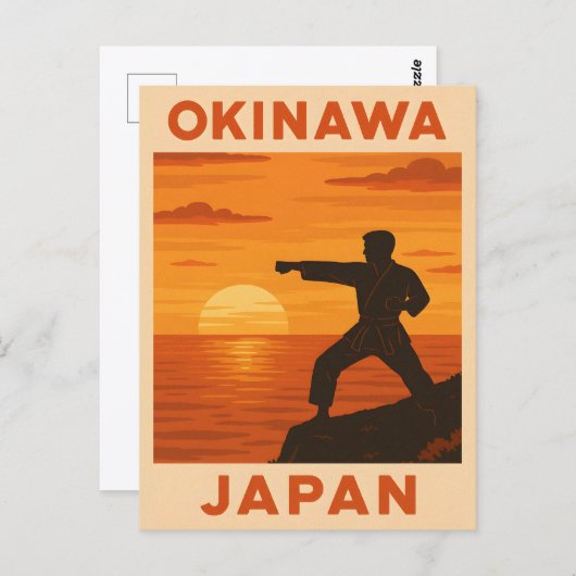 ヴィンテージ旅行沖縄日本空手レトロ夕日 ポストカード (正面/裏面)
