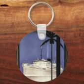 ヴィンテージ旅行熱帯巡航船とヤシの木 キーホルダー (正面)