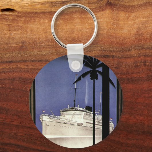 ヴィンテージ旅行熱帯巡航船とヤシの木 キーホルダー (正面)