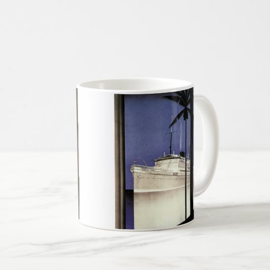 ヴィンテージ旅行熱帯巡航船とヤシの木 コーヒーマグカップ (正面右)