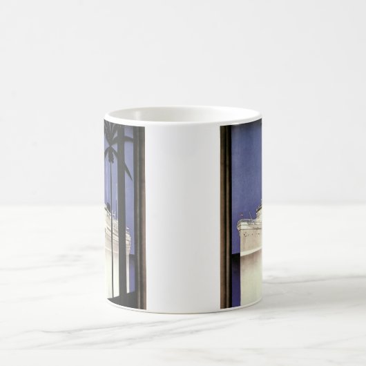 ヴィンテージ旅行熱帯巡航船とヤシの木 コーヒーマグカップ (中央)