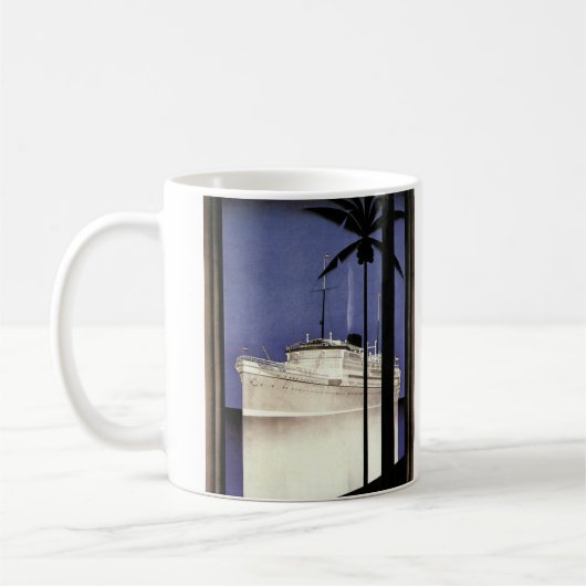 ヴィンテージ旅行熱帯巡航船とヤシの木 コーヒーマグカップ (左)